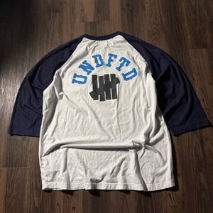 UNDFTD Undefeated Baseball T Shirt Mens XL White Navy Blue Raglan Pocket Tee
